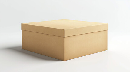Mockup of a closed cardboard box for a brand, on a white background