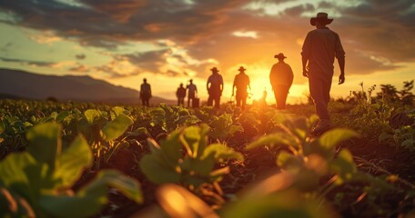 The Inspiring Sight of Farmers United in Their Labor Across the Expansive Fields