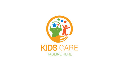 A playful design featuring colorful blocks and smiling children for a vibrant child care center.
