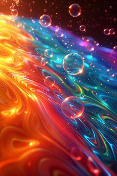 Abstract psychedelic painting rainbow bubbles 