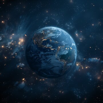 Planet Earth in the night hyperrealistic render