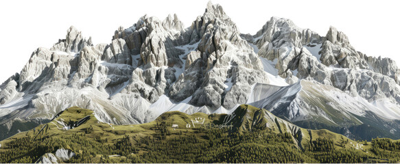 Rugged mountain peaks, Dolomite Alps, cut out transparent