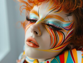 A makeup artist experimenting with avant-garde makeup looks