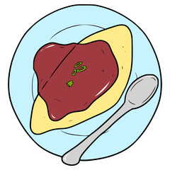omurice on the plate illustration hand drawn isolated vector