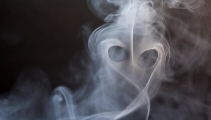 Close-up of scary ghostly face formed from swirling smoke. Mystery phantom visage.