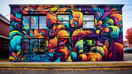 Let the city come to life with the vibrant colors of a bold and psychedelic street art mural.