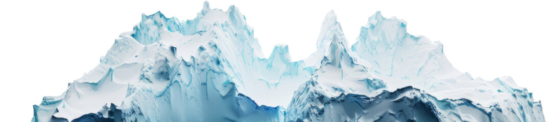 Fototapeta na wymiar Translucent icebergs and glacial peaks panoramic view, cut out transparent