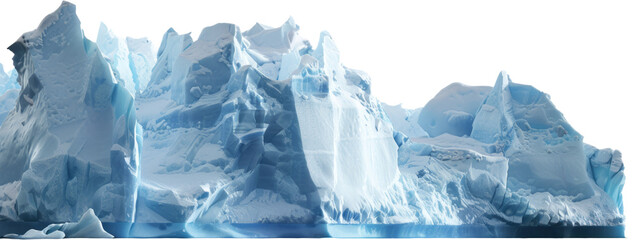 Translucent icebergs and glacial peaks panoramic view, cut out transparent