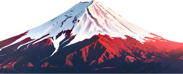 Snow-capped mountain peak at sunrise, Mount Fuji, cut out transparent