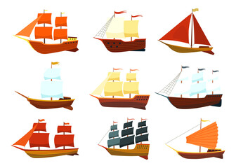 Sailboat icon set. Sail yacht cartoon. illustration sailboat on white background