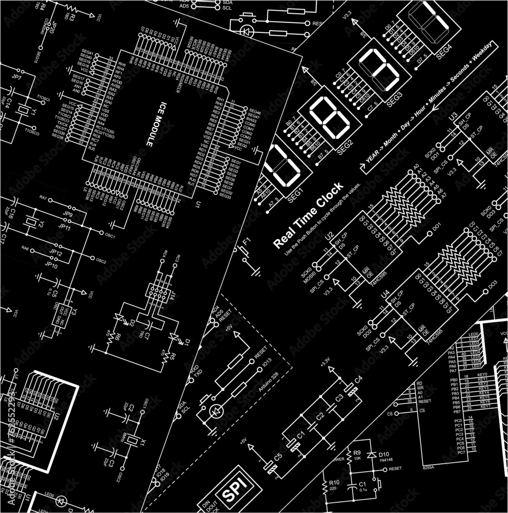 Poster vector electrical schematic diagram background. radio engineering drawings on paper sheets. scheme o