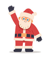 Santa Claus waves his hand. Vector Christmas character