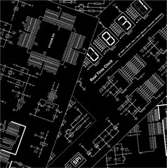 Vector electrical schematic diagram background.
Radio engineering drawings on paper sheets.
Scheme of an digital electronic device.