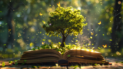 Wisdoms Growth: Book Beneath a Tree, Symbolizing the Deep Roots of Knowledge and Environmental Consciousness