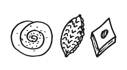 doodle vector set illustration of sweet pastries for Novruz holiday