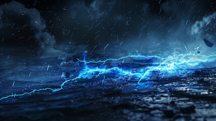 Blue lightning in the night sky. 3d rendering, 3d illustration.