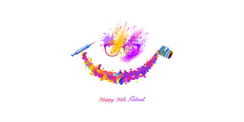 Creative, colorful holi festival smile illustration. Fun, party, dance, disco and celebration greeting. Holi festival 