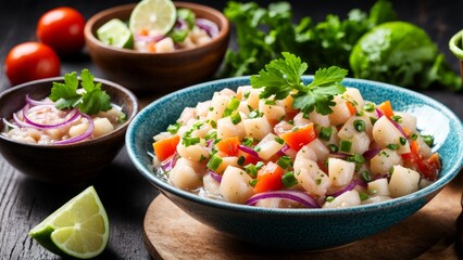 Ceviche, in the style of food photography