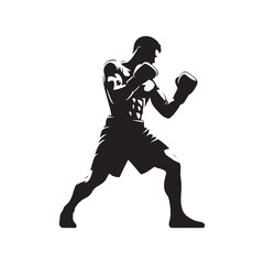Boxer silhouette: Boxer Vector Capturing the Power, Agility, and Grit of Boxers in Action, boxer black illustration. - obrazy, fototapety, plakaty