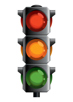 Traffic light with red, yellow and green color. Flat illustration isolated on white background