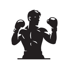 Boxer silhouette: Boxer Vector Capturing the Power, Agility, and Grit of Boxers in Action, boxer black illustration. - obrazy, fototapety, plakaty