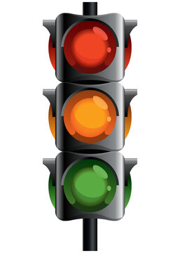 Traffic light with red, yellow and green color. Flat illustration isolated on white background