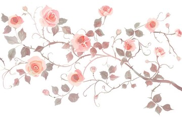 floral elements vector illustration of red rose and white leaves on white background
