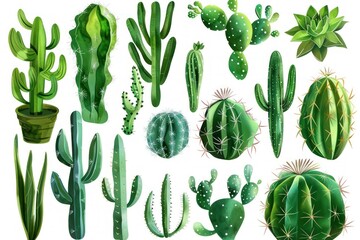 large set of colorful cactus plants