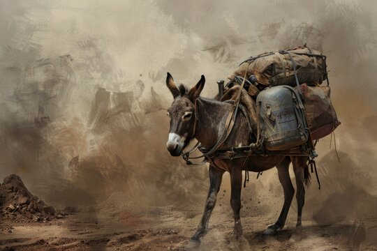 mule with baggage on front