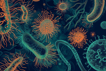 Fototapeta premium group of bacteria and viruses are arranged in the water