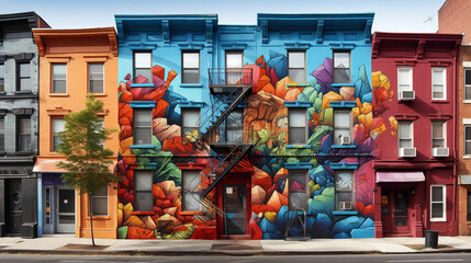 Explore the urban landscape through the vibrant lens of a street art mural that captures the...