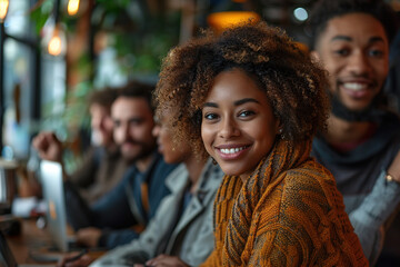 Businesspeople from different cultures working in a co-working space. AI generative.