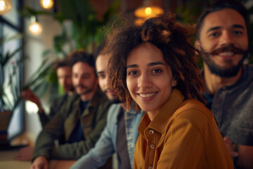 Businesspeople from different cultures working in a co-working space. AI generative.