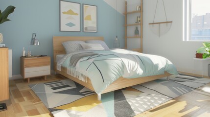 Cozy Scandinavian Bedroom Interior with Minimalist Design AI Generated
