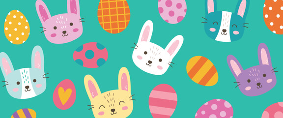Bright colorful Easter Bunny banner, card, invitation