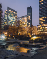 Warsaw, Poland - a view of a skyscrapers in the business part of the city. Office buildings in the...