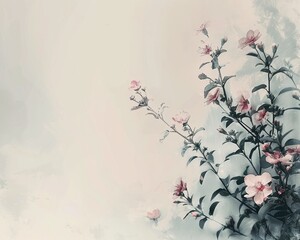 Softly tinted flowers at edges, minimal design, white space in middle for focus,high resolutio