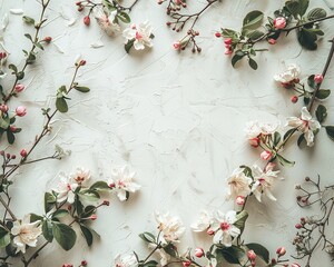 Elegant floral corners, minimal distraction, centered white canvas for creativity,photographic style