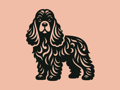American Cocker Spaniel. Engraving isolated illustration, logo, icon, emblem