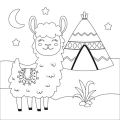 Fototapeta premium cartoon llama on cute landscape