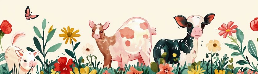 Obraz na płótnie Canvas Farm animals in a whimsical style, charming for children's apparel8k