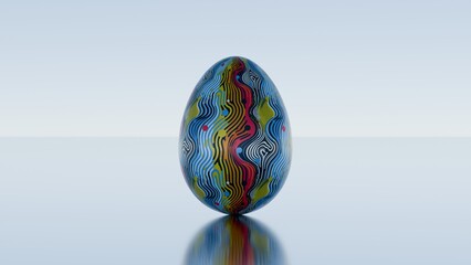 3D minimalist Easter egg design featuring a retro wave pattern, blending modern aesthetics with classic holiday charm...