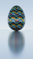 3D minimalist Easter egg design featuring a retro wave pattern, blending modern aesthetics with classic holiday charm...