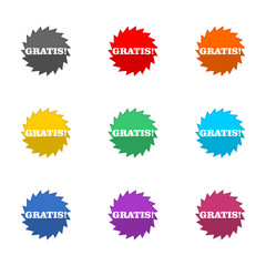 Gratis sign  icon isolated on white background. Set icons colorful