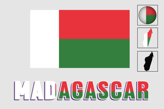 Madagascar map and flag in vector illustration