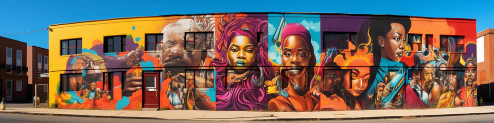 Experience the vibrancy of urban culture with a bold street art mural on display.
