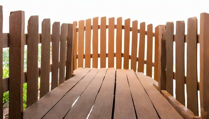 Fototapeta premium Brown wooden fence isolated on a white background that separates the objects.