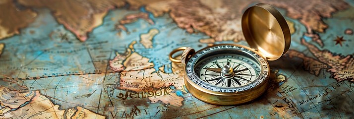 A vintage compass rests on weathered maps, hinting at journeys taken and adventures yet to come