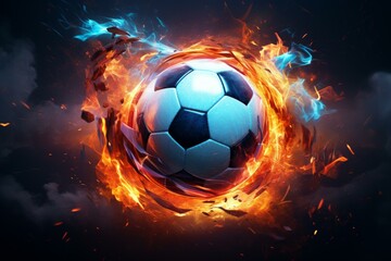 Fototapeta premium Unanticipated Soccer ball explosion. Goal fire. Generate Ai