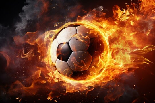 Competitive Soccer football flame. Goal equipment. Generate Ai